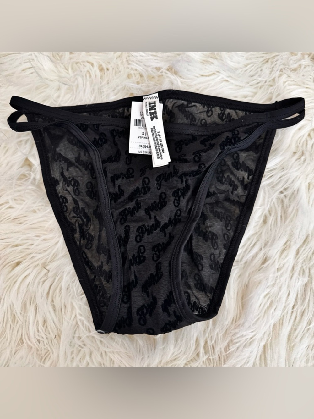Victoria's Secret Black Mesh Logo Bikini Briefs